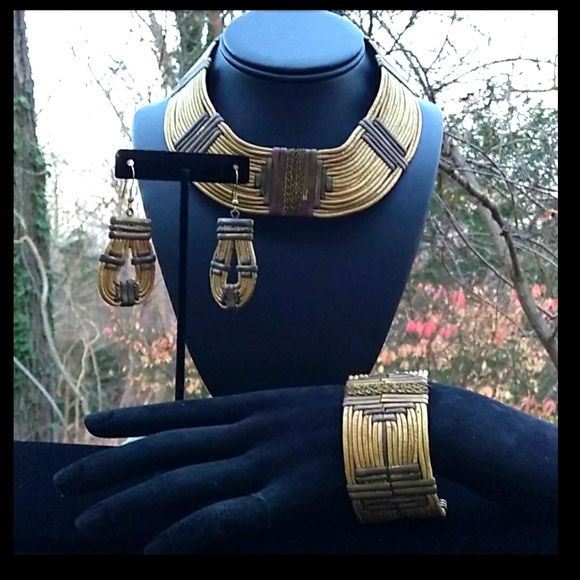 ❌️SOLD❌️ VINTAGE Boho Gold Gilt MultiCord MixedMetal Parure - Picture 16 of 16